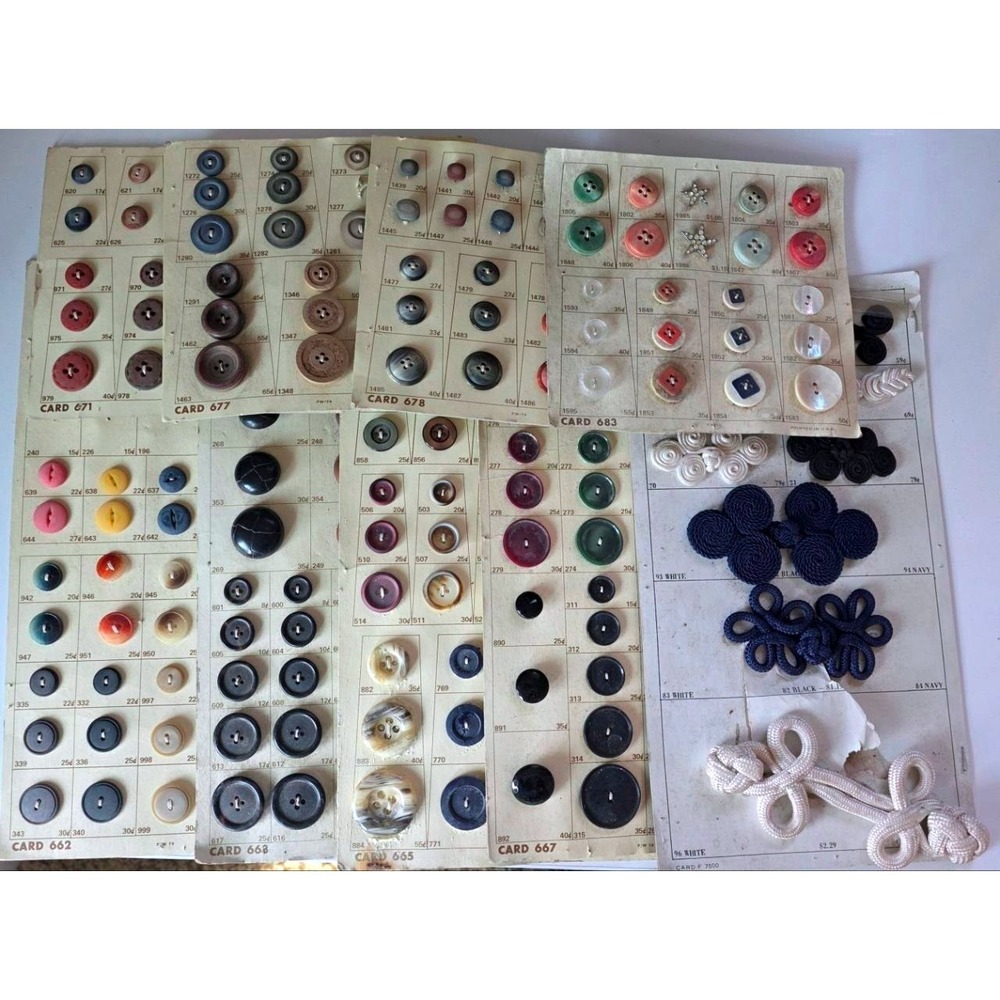 Vintage Salesman Sample Button Display Cards 9 Card Lot Mid Century Ephemera